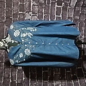 Chico's Denim Tunic with White Floral Embroidery CLEARANCE